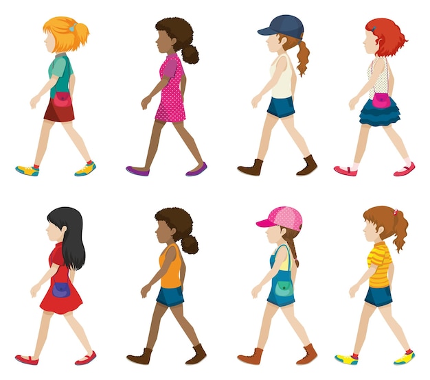 Free vector faceless young girls walking