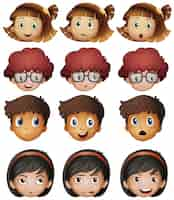 Free vector faces of boys and girls illustration