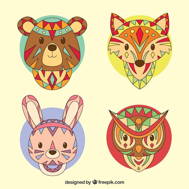 Free vector faces of ethnic animals