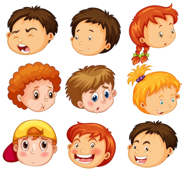 Free vector faces of girl and boys with emotions