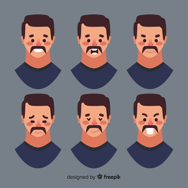 Faces of man with different emotions