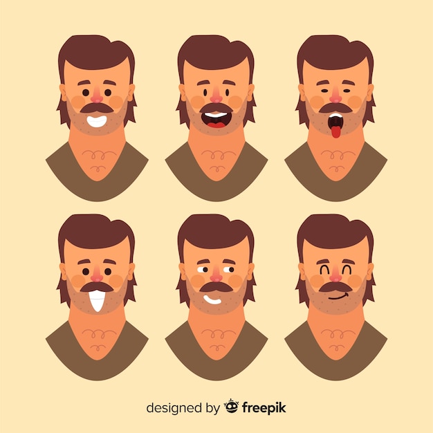 Faces of man with different emotions