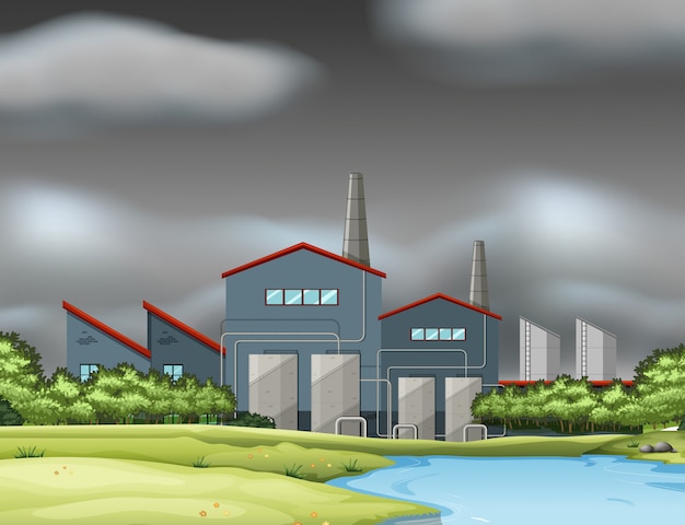 Free vector a factory scene in cloudy day