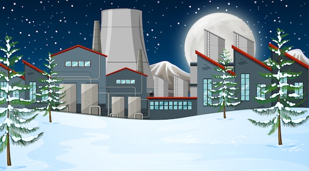 Factory in snow scene