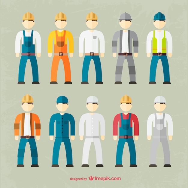 Free vector factory worker outfit collection