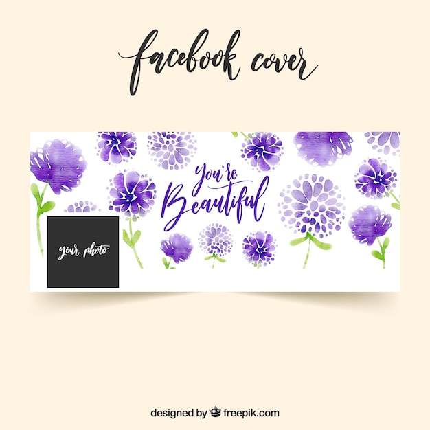 Faebook cover of purple watercolor flowers