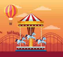 Free vector fair festival with fun attractions scenery