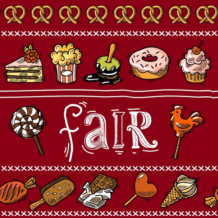 Free Vector fair holiday sketch border with sweet food dessert pastry vector illustration