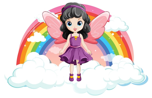 Vettore gratuito fata ragazza su nuvola con arcobaleno