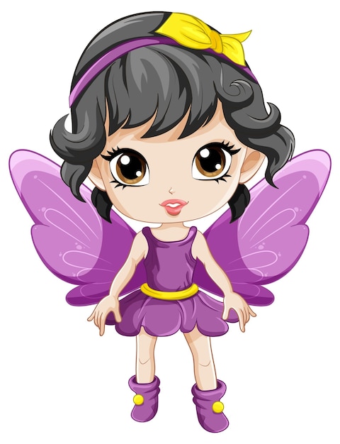 Free vector fairy girl with wings cartoon character in a purple dress