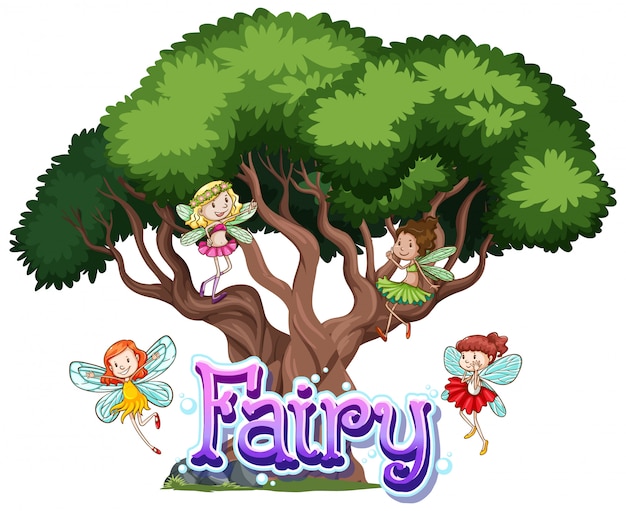 Fairy logo with little fairies on white background