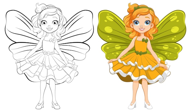 Free vector fairy princess girl cartoon character in party dress