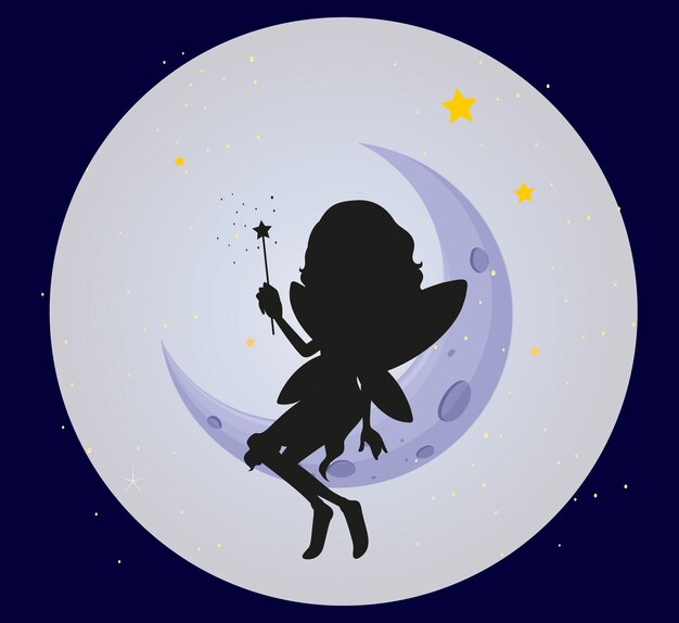 Fairy silhouette on the moon