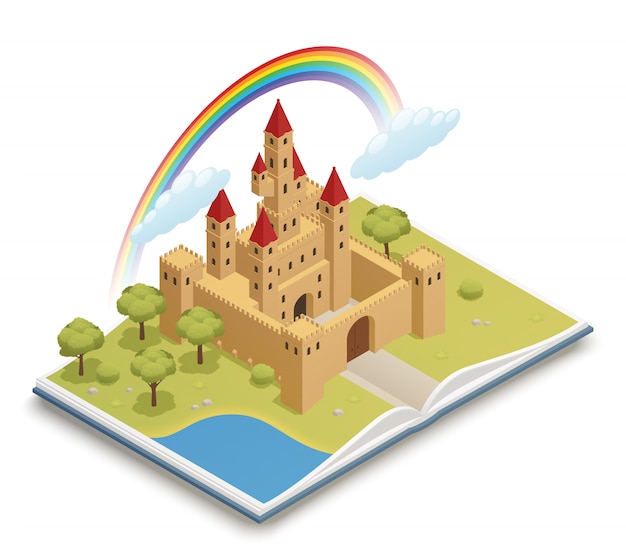 Free vector fairy tale castle isometric