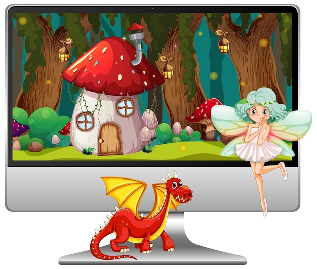 Free vector fairy tale on computer screen isolated on white background