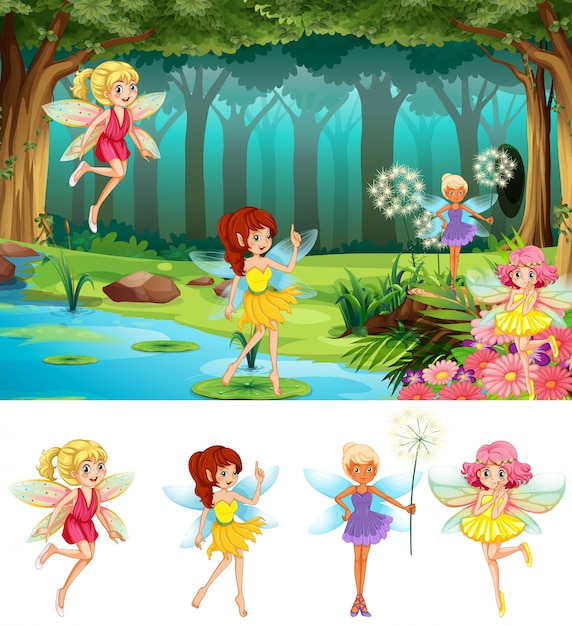 Free vector fairy tale in the forest