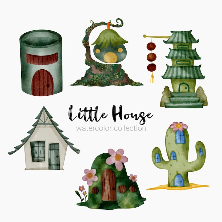 Free Vector fairy tale houses fantasy forest cabin imagination village