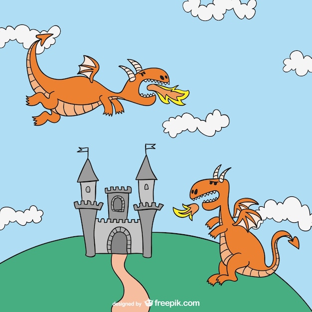 Free vector fairy tales dragons cartoon