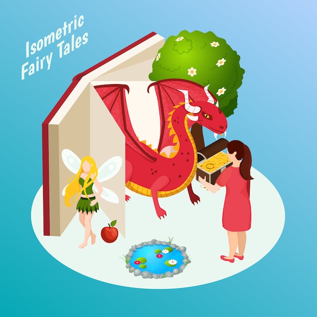 Free vector fairy tales isometric composition