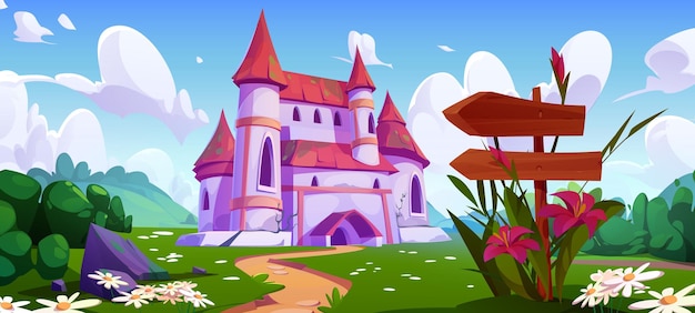 Free vector fairytale castle on green summer landscape