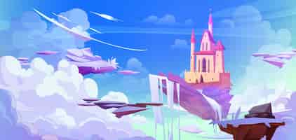 Free vector fairytale castle on island of ground float in sky