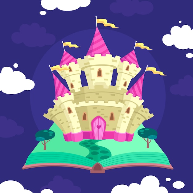 Fairytale castle night-time illustration