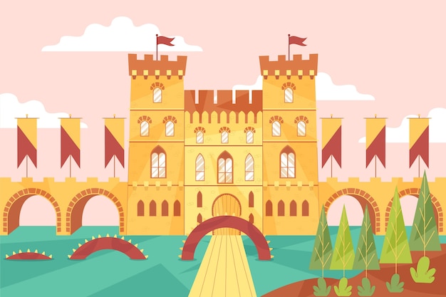 Free vector fairytale castle and river