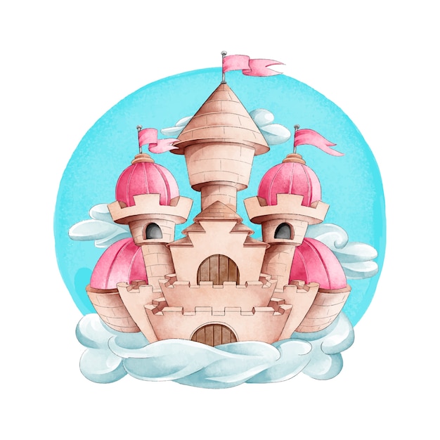 Fairytale castle watercolor style