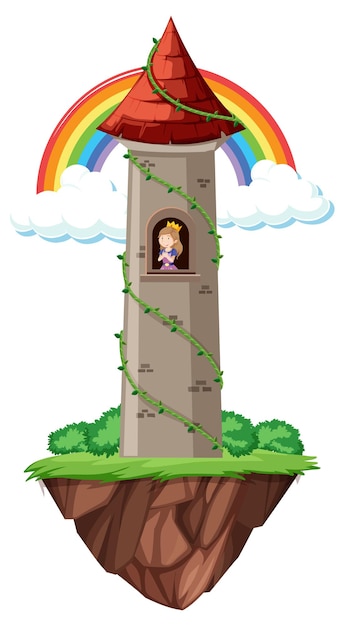 Free vector fairytale castle with rainbow on white background