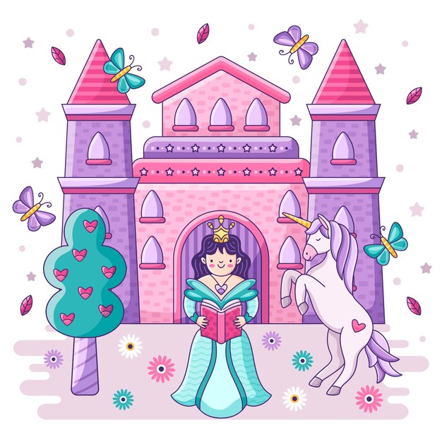 Fairytale concept castle and princess