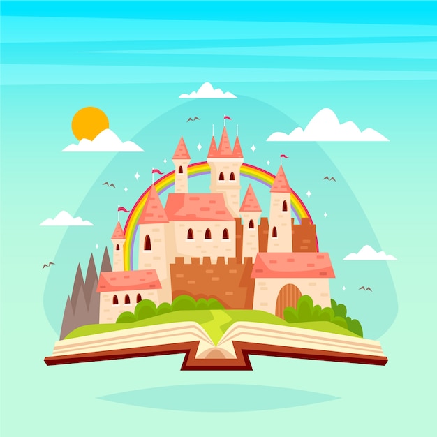 Fairytale concept with castle on a book