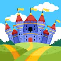 Free vector fairytale magical castle and green fields