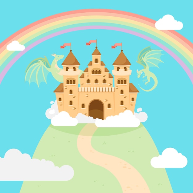 Free vector fairytale magical castle on a hill