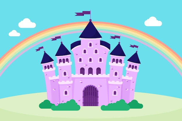 Free vector fairytale magical castle rainbow