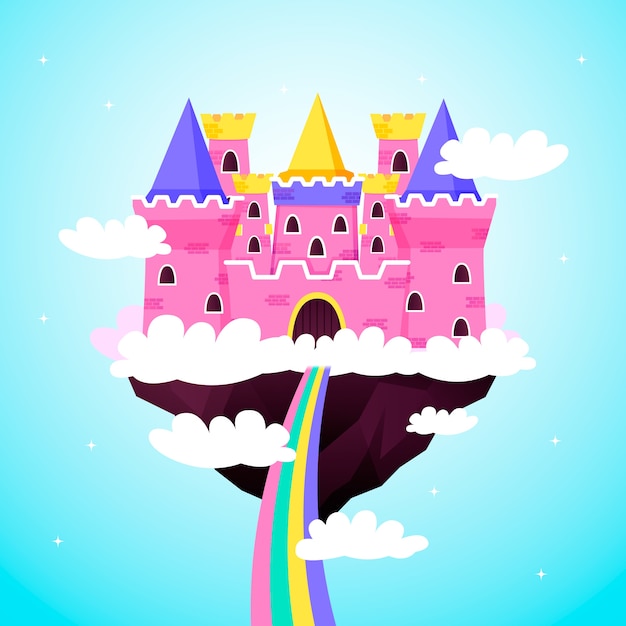 Free vector fairytale pink castle on clouds