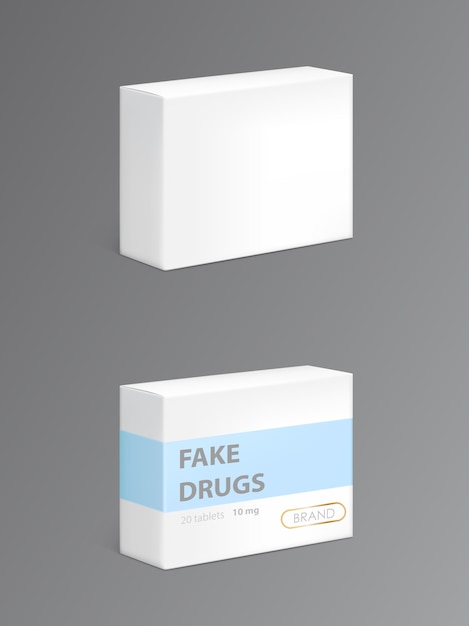 판지 포장 상자에있는 가짜 약