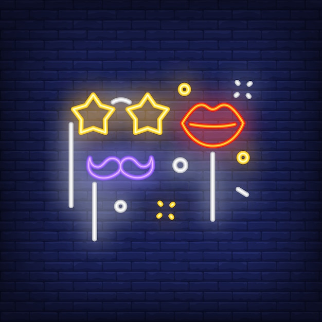 Free vector fake glasses, lips and moustache neon sign