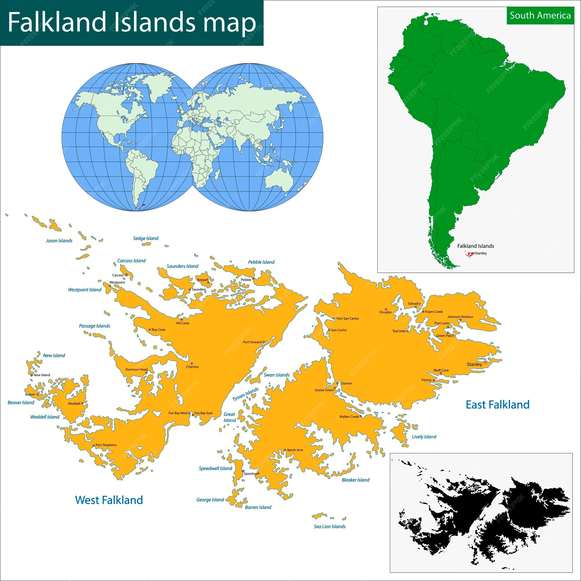 Falkland Islands In World Map Premium Vector | Falkland Islands Map