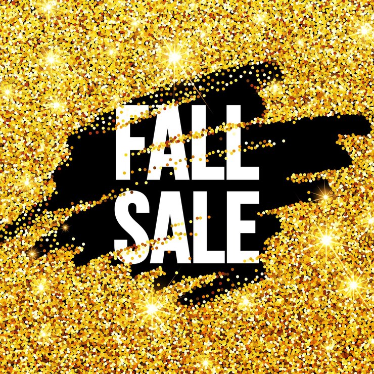 Free Vector fall sale promo label. golden glitter template for banner, poster, certificate. autumn gold glittering. vector illustration eps10
