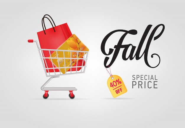 Fall, special price lettering with bag and credit card