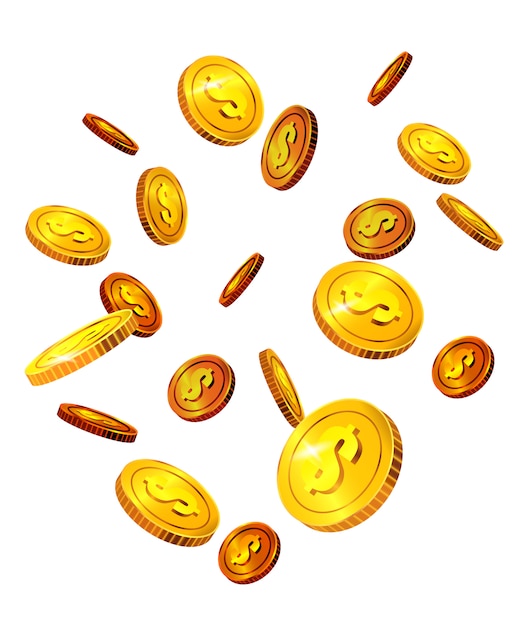 Free vector falling dollar coins. success, luck, money. investment concept.