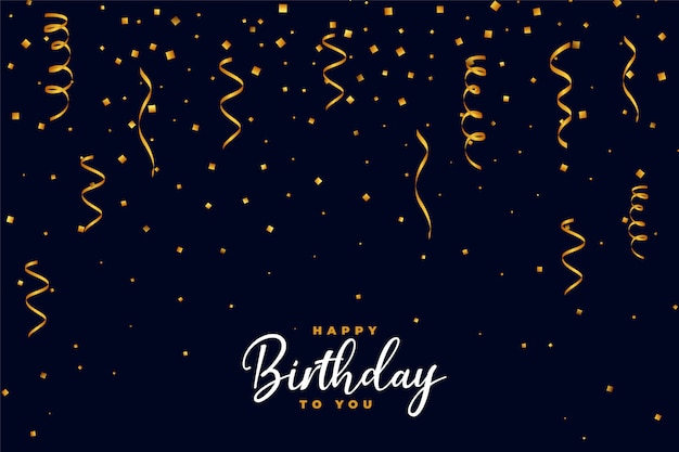 Falling golden confetti happy birthday background design