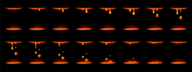 Vettore gratuito foglio sprite di animazione di gocce di lava liquida che cade