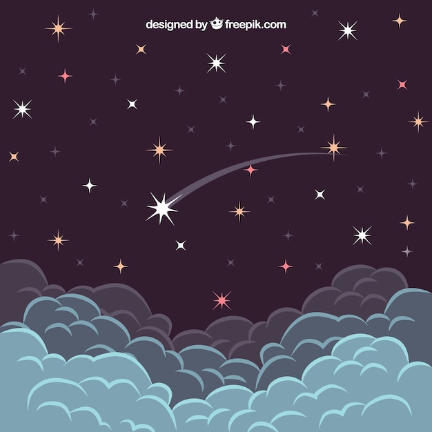 Бесплатное векторное изображение Падающая звезда над облаками