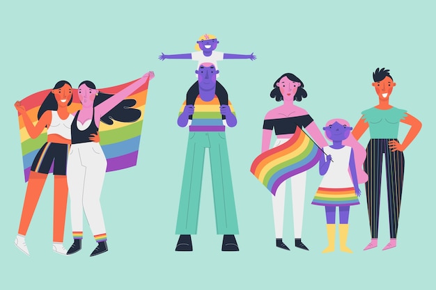 Free vector families celebrating pride day event