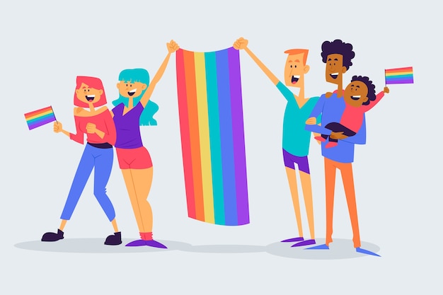 Free vector families celebrating pride day set