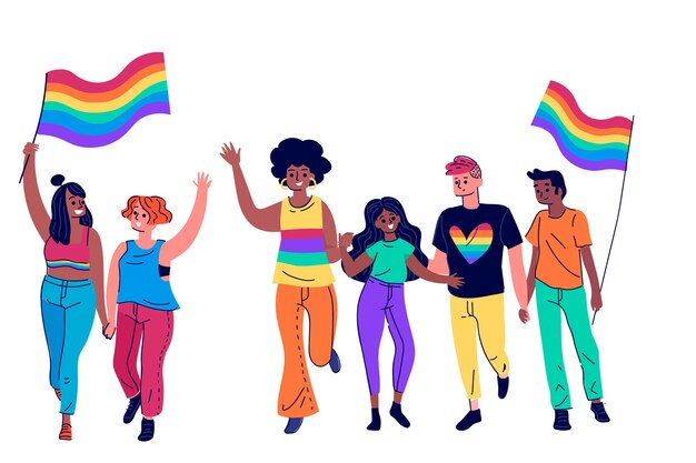 Families and couple celebrating pride day concept