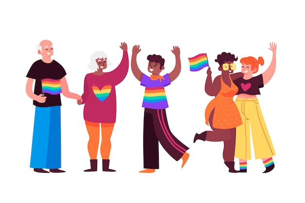 Free vector families and couple celebrating pride day