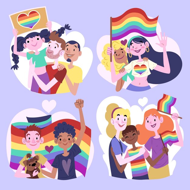 Families and couples celebrating pride day