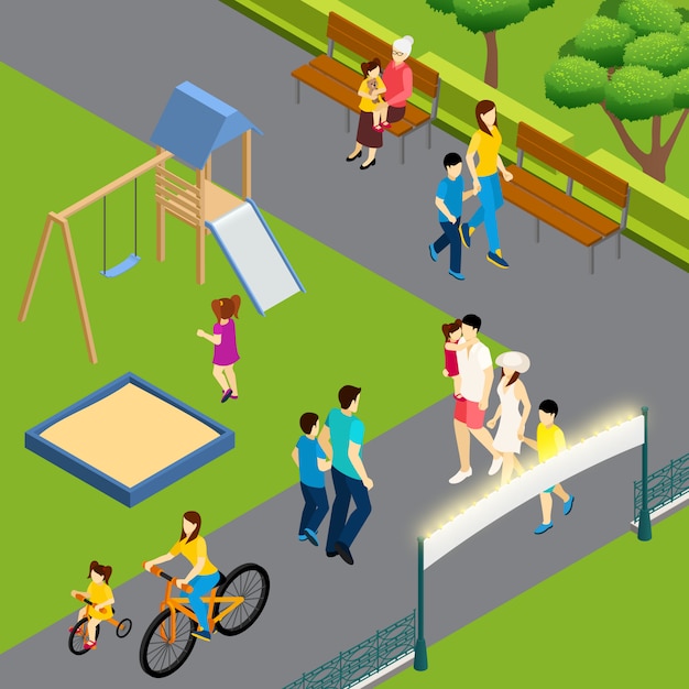 Free vector families walking at the park in summer